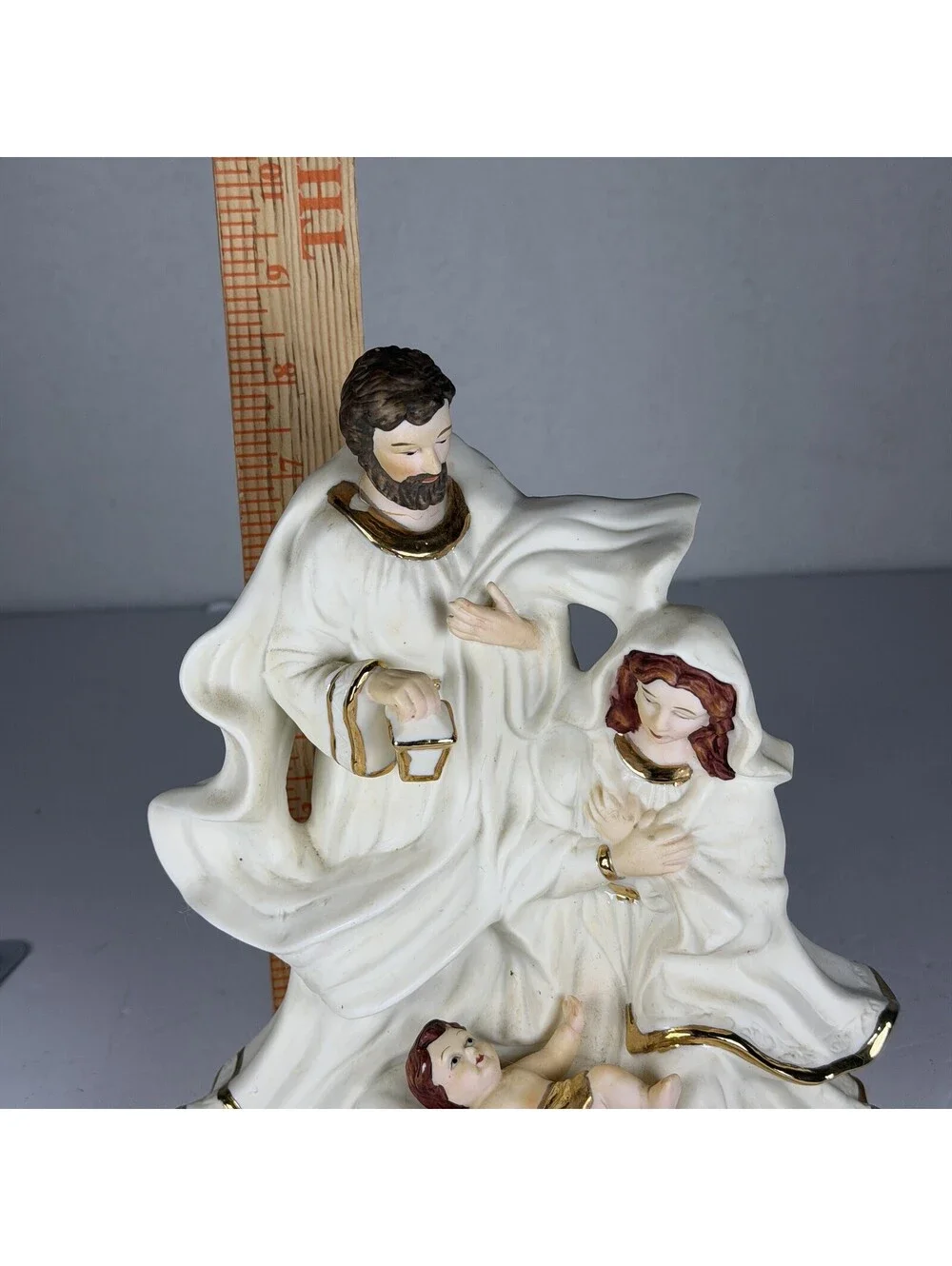 Vintage Enesco Porcelain Nativity Figurine Holy Family Gold Trim S-12